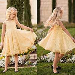 שמלה תחרה צהובה אופנתית לילדה