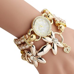שעון קוורץ  מעוצב בצורה יחודית בעל צמיד פרחים וחרוזים