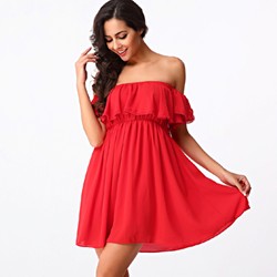 שמלה אדומה שרוול קצר